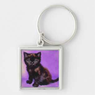 Porte-clés Chat Violet de Style Van Gogh