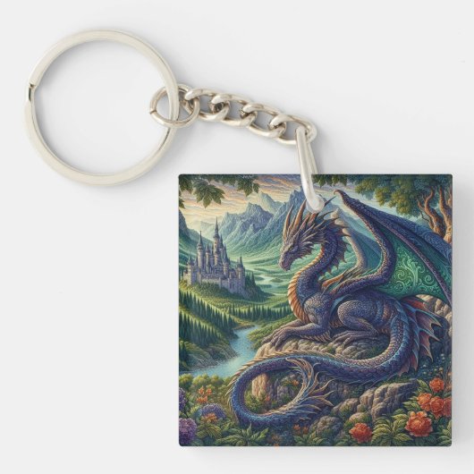 Porte-clés Château du Dragon médiéval coloré (Devant)