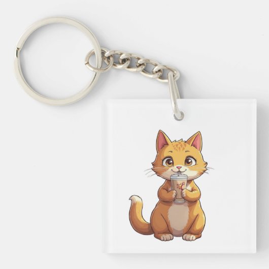 Porte-clés Chaton buvant du café (Devant)