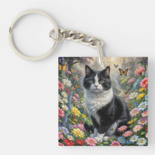 Porte-clés Chaton dans le jardin de fleurs