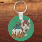 Porte-clés chaton gris mignon boudin pour Noël (Recto)