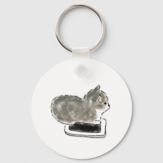 Porte-clés Chaton Gris Sur Smartphone Dessin Au Crayon (Recto)