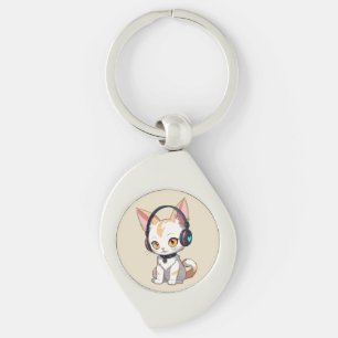 Porte-clés Chaton Kawaii avec casque à balancier