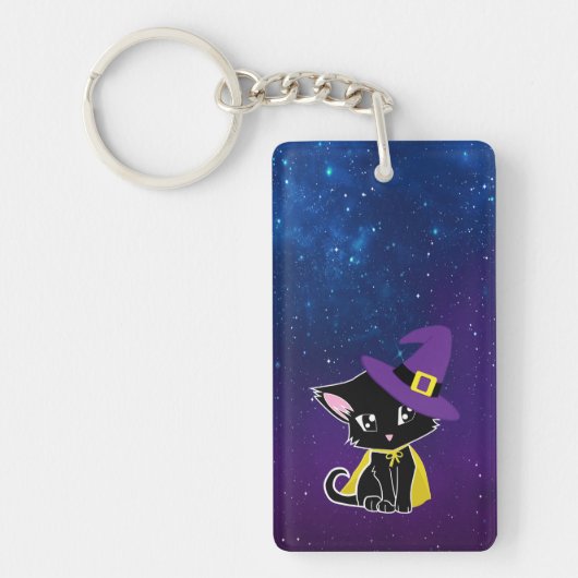 Porte-clés Chaton Noir Sorcier sous les Étoiles (Devant)