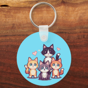 Porte-clés Chatons Colorés Pixelisés 