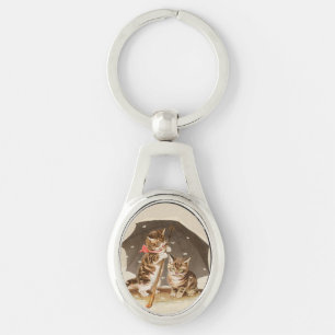 Porte-clés Chatons vintage sous parapluie art de chat antique