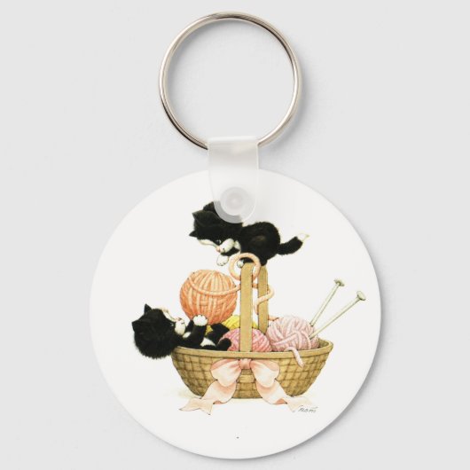 Porte-clés Chatons vintages dans le panier (Recto)