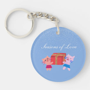 Porte-clés Chats adorables avec cadeau Hiver bleu photo Keeps