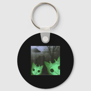 Porte-clés Chats Aliens Ufo Drôle Chat Effrayant Mème Pour Ho