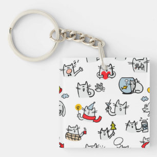 Porte-clés Chats amusants, lait et magie.