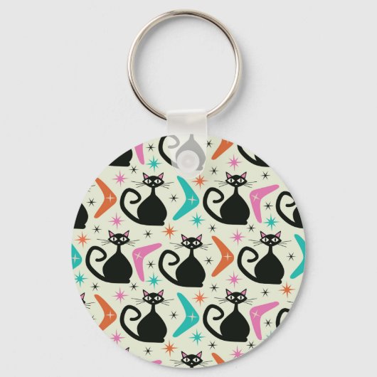 Porte-clés Chats atomiques noirs du milieu du siècle avec Boo (Recto)