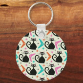 Porte-clés Chats atomiques noirs du milieu du siècle avec Boo (Verso)