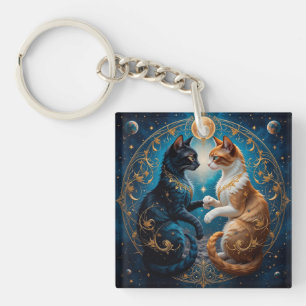 Porte-clés Chats Célestes avec Thème Or Bleu Cosmique 🐱