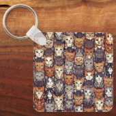 Porte-clés Chats Colorés Pixelisés Numériques (Recto)