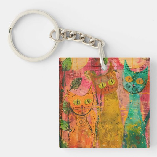 Porte-clés Chats d'aquarelle de Boho - Art de la féline terre (Devant)
