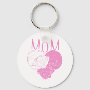 Porte-clés Chats de coeur MOM rose
