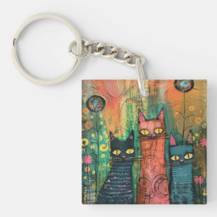 Porte-clés Chats en aquarelle Boho - Earthy Feline Art