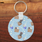 Porte-clés Chats en boîte et gouttes de lait sur bleu (Recto)
