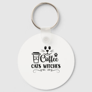 Porte-clés Chats Halloween sorcières de café Anniversaire