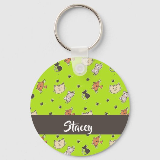 Porte-clés Chats mignons en vert (Recto)