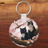 Porte-clés Chats Mignons Sur Un Arbre En Fleur De Cerise (Recto)