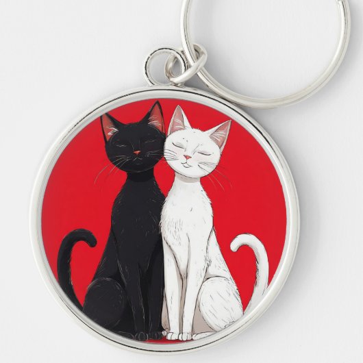 Porte-clés Chats noirs et blancs (Devant)