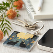 Porte-clés Chats noirs sur un toit (Devant Droit)