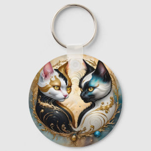 Porte-clés Chats Yin-Yang aux éléments cosmiques magiques