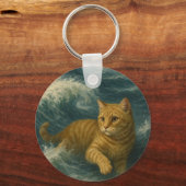 Porte-clés Chatte Rousse Courageuse Chevauchant les Vagues de (Recto)