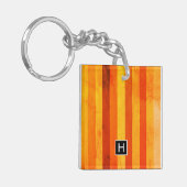 Porte-clés Chaud Patiné Orange Rouge rayures Monogramme (Devant gauche)