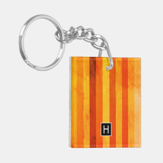 Porte-clés Chaud Patiné Orange Rouge rayures Monogramme (Devant gauche)
