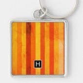 Porte-clés Chaud Patiné Orange Rouge rayures Monogramme (Devant)