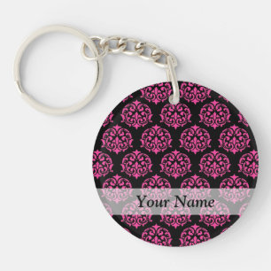 Porte-clés Chaud rose et noir damassé