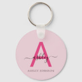 Porte-clés Chaud rose moderne Script Girl Monogramme Nom (Recto)