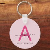 Porte-clés Chaud rose moderne Script Girl Monogramme Nom (Recto)