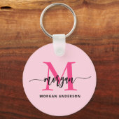 Porte-clés Chaud rose moderne Script Girl Monogramme Nom (Recto)