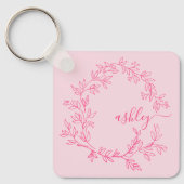 Porte-clés Chaud rose moderne Script Girl Monogramme Nom (Recto)