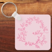 Porte-clés Chaud rose moderne Script Girl Monogramme Nom (Recto)