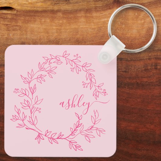 Porte-clés Chaud rose moderne Script Girl Monogramme Nom (Verso)