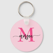 Porte-clés Chaud rose moderne Script Girl Monogramme Nom (Recto)