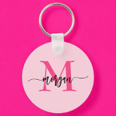 Porte-clés Chaud rose moderne Script Girl Monogramme Nom