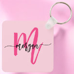 Porte-clés Chaud rose moderne Script Girl Monogramme Nom<br><div class="desc">Gardez vos clés dans le style avec notre Hot Pink Modern Script Girly Monogram Nom Porte - clé! Doté d'un design rose vif, ce porte - clé est personnalisé avec votre nom dans un script moderne chic pour une touche personnalisée et tendance. Parfait pour ajouter un peu de flair à...</div>