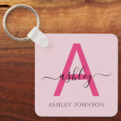 Porte-clés Chaud rose moderne Script Girl Monogramme Nom (Recto)