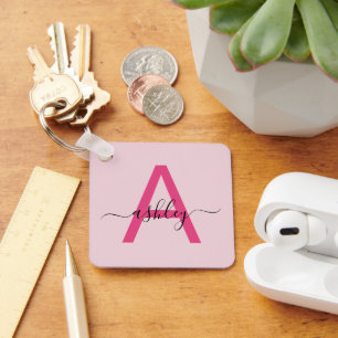 Porte-clés Chaud rose moderne Script Girl Monogramme Nom