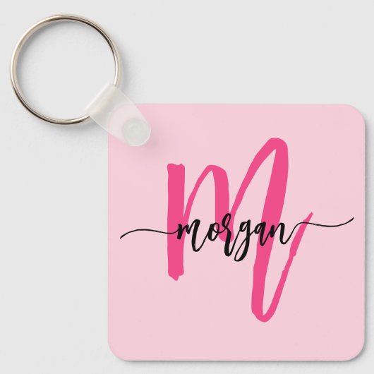 Porte-clés Chaud rose moderne Script Girl Monogramme Nom (Recto)