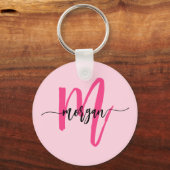 Porte-clés Chaud rose moderne Script Girl Monogramme Nom (Recto)
