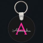 Porte-clés Chaud rose noir Script Girl Nom du monogramme<br><div class="desc">Noir et rose chaud Simple Script Monogramme Nom Keychains (Porte - clé). Cela rend le cadeau parfait pour 16 ans,  mariage,  douche nuptiale,  anniversaire,  baby shower ou bachelorette pour quelqu'un qui aime le luxe glam et les styles chic.</div>