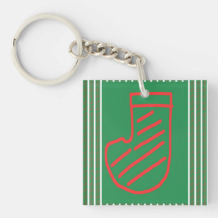 Porte-clés Chaussette de Noël Rouge Vert sur Fond Vert