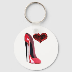 Porte-clés Chaussure Red Stiletto et coeur 3D