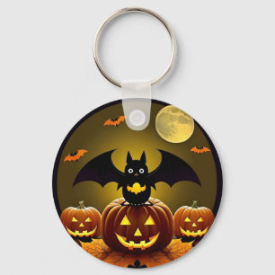 Porte-clés Chauve-souris de dessin animé et citrouilles sous 